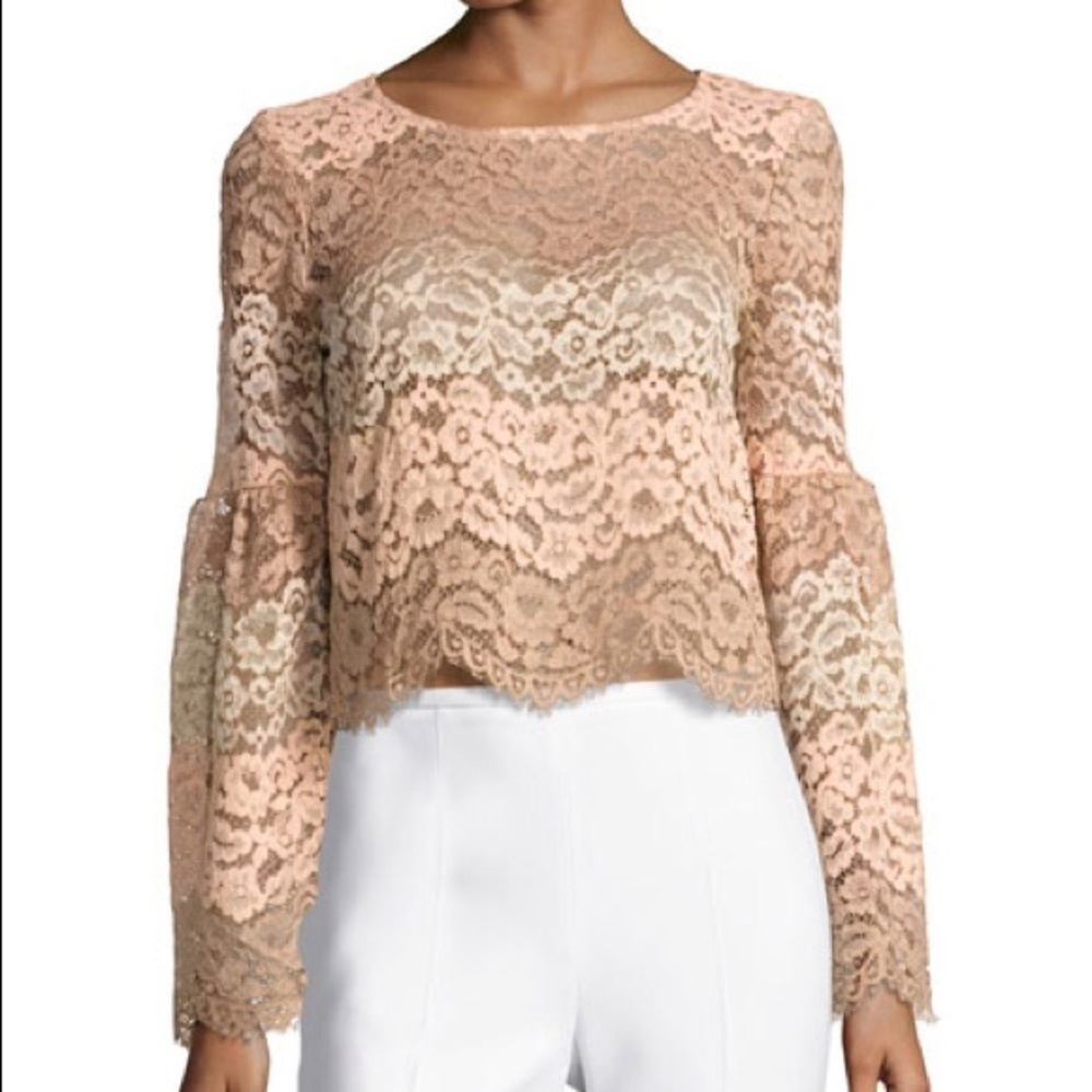 2/$30 Wayf - Pink Tan Lace Long Sleeve Blouse Small